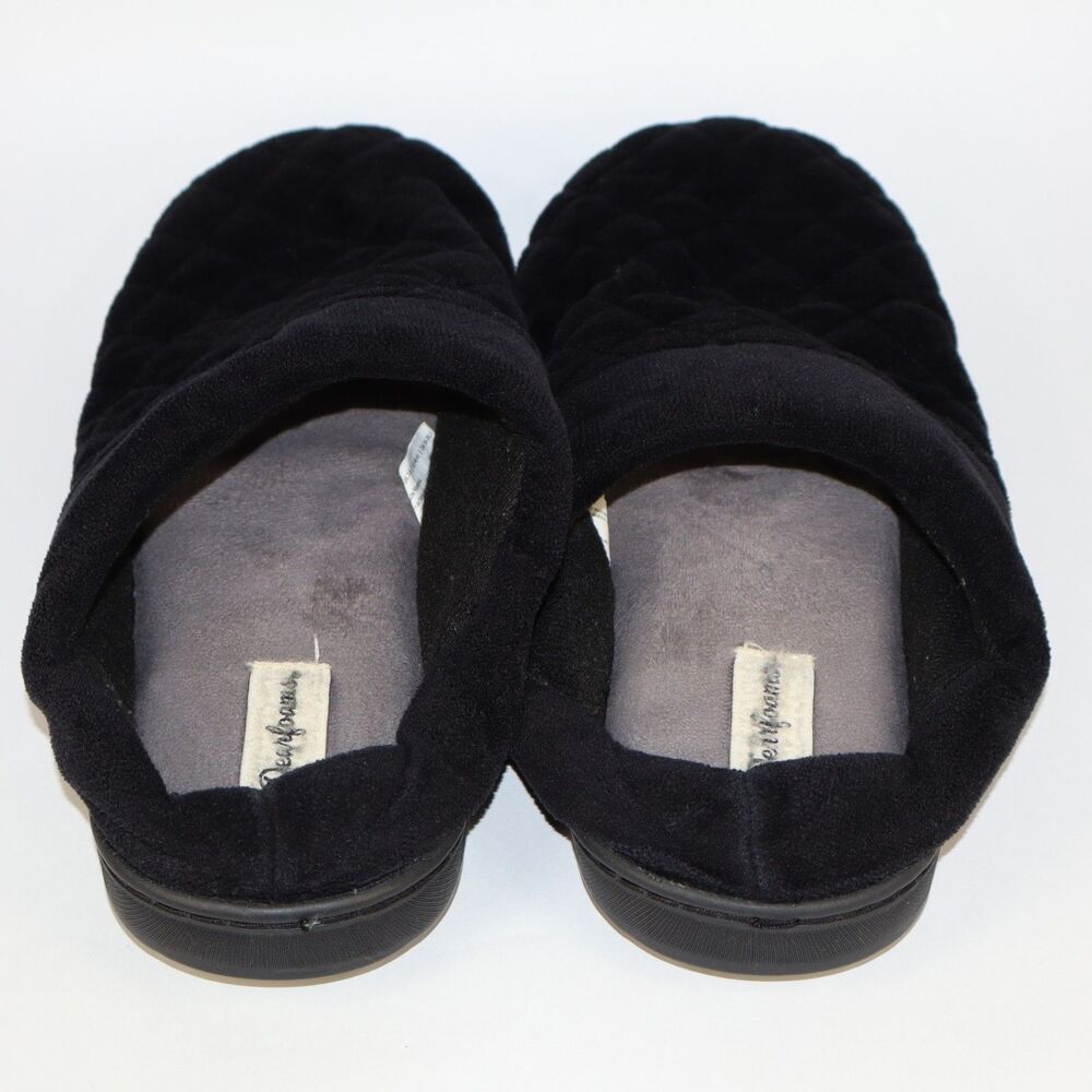 Dearfoams Slippers Women’s Large 9-10 Black Quilted Top Velvety Feel Comfort